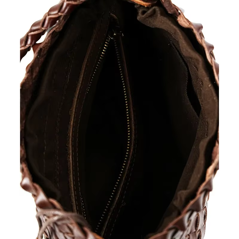 Bolsa de couro trançado marrom pedra