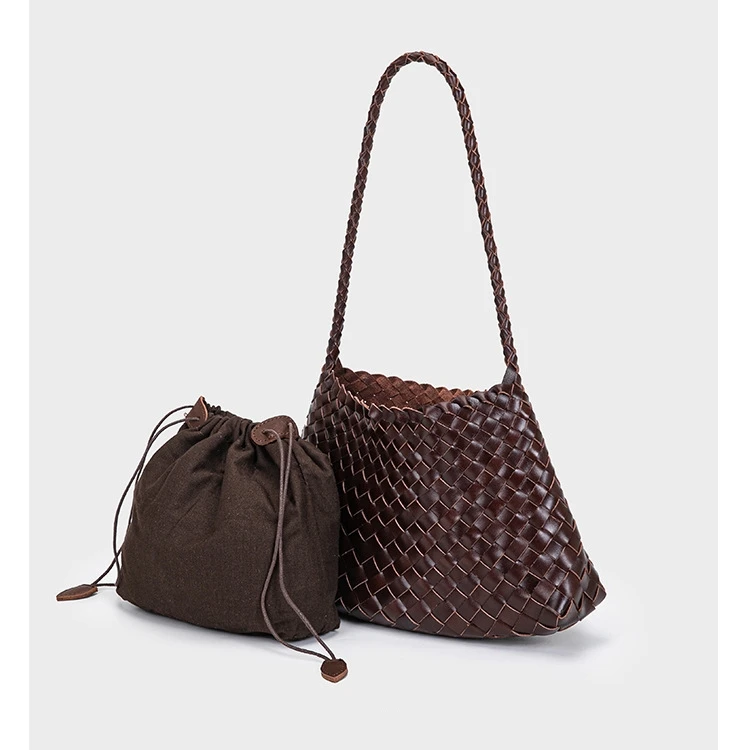 Stone brown braided leather bag