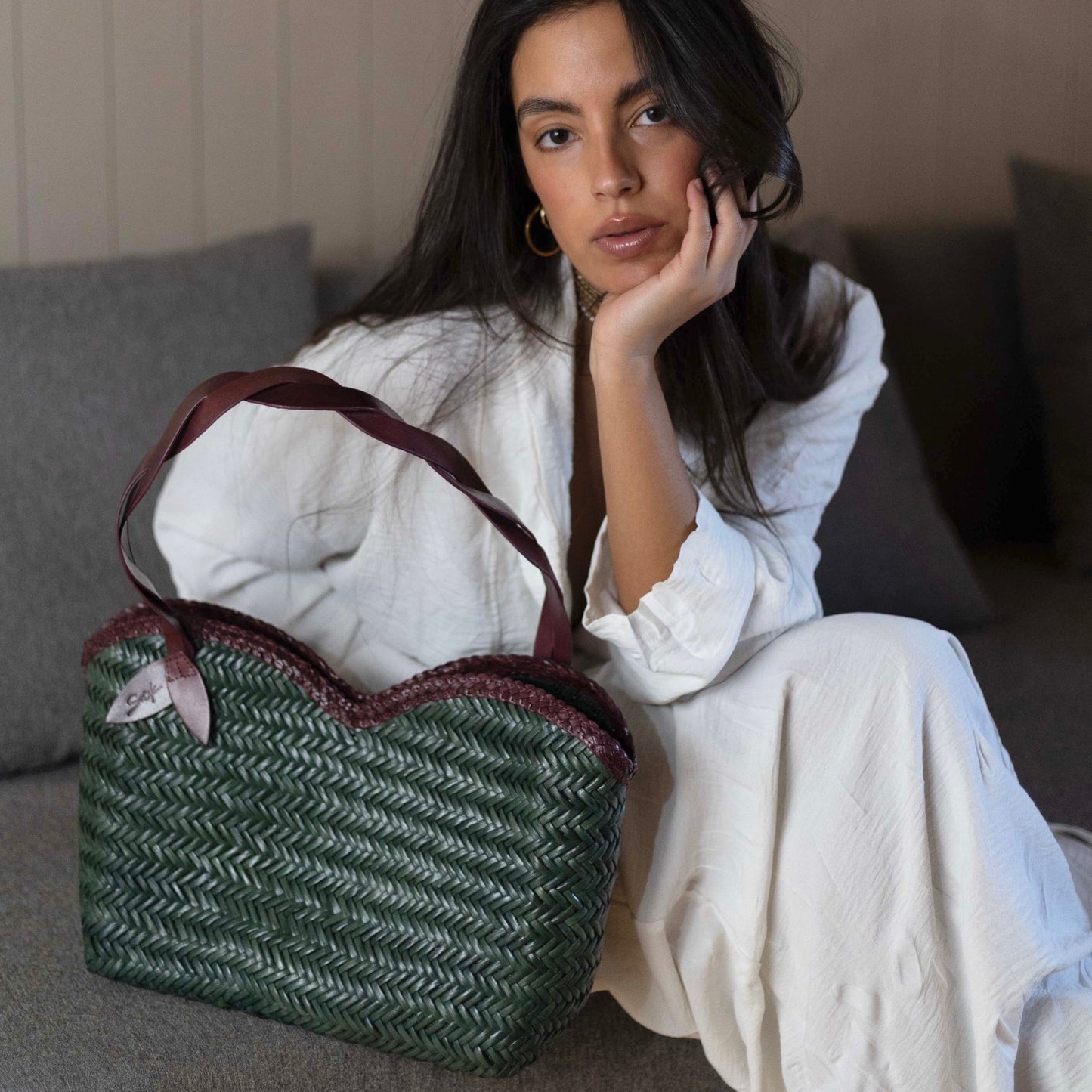 Bolso trenzado premium verde